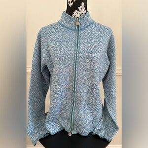 Neve Retro Ski Sweater Blue /White Women's Cardigan Full Zip Up Sz:XL 100% Wool